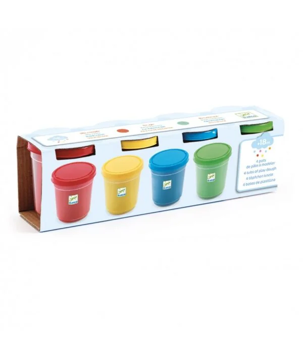 Djeco 4 potjes boetseerklei-(rood/geel/blauw/groen)